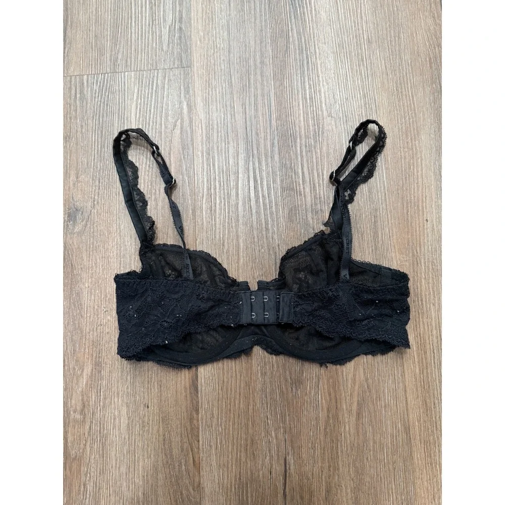 Victorias Secret‎ Black Floral Lace Unlined Demi Bra Underwire 34D